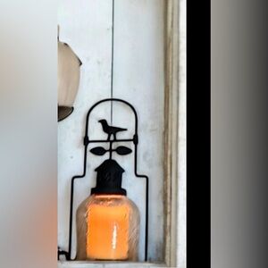 Vintage LANTERN Black Wrought Iron Etched Glass Decorative & Functional